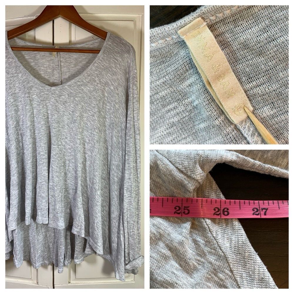 Oversized Boho Minimalist Athleisure Elevated Casual Basic Gray Top Womens Small